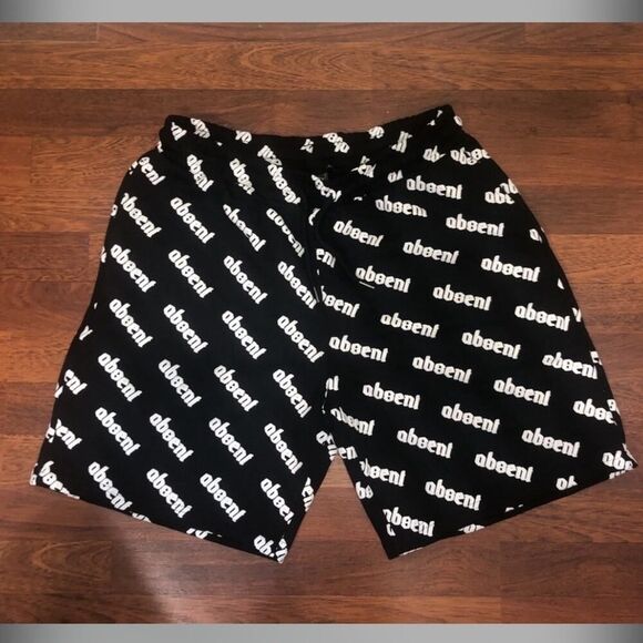 Absent Shorts - Size Large - Black White - Embroidered Shorts - Y2k Drawstring - Picture 1 of 7